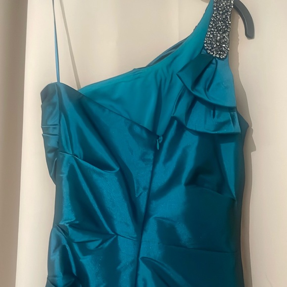 Teri Jon Teal One Shoulder Dress - Picture 4 of 6